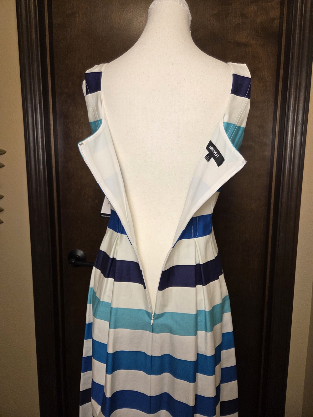 Nine West Striped Midi Dress in Navy, Teal, Aqua & White NWT - Picture 8 of 14
